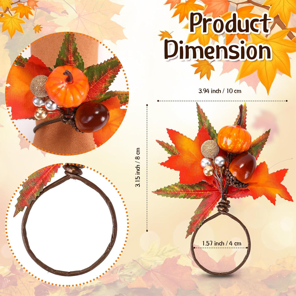 Napkin Rings Maple Leaf Berry Pumpkin Holders,Vivid Style - Set of 8