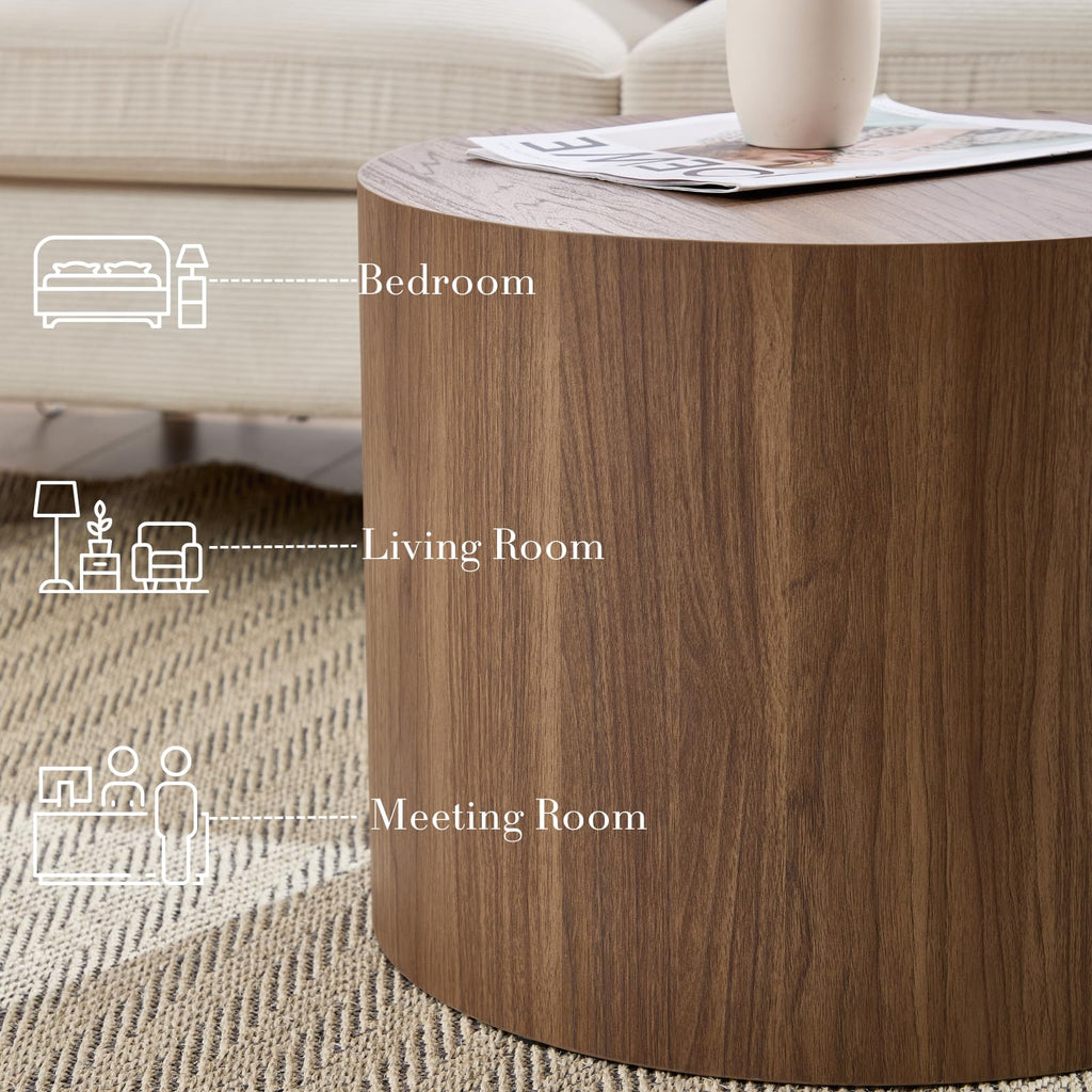 Round Coffee Tables Side Set of 2, Wood Nesting End Balcony Office, Walnut Wooden Color, No Assembling