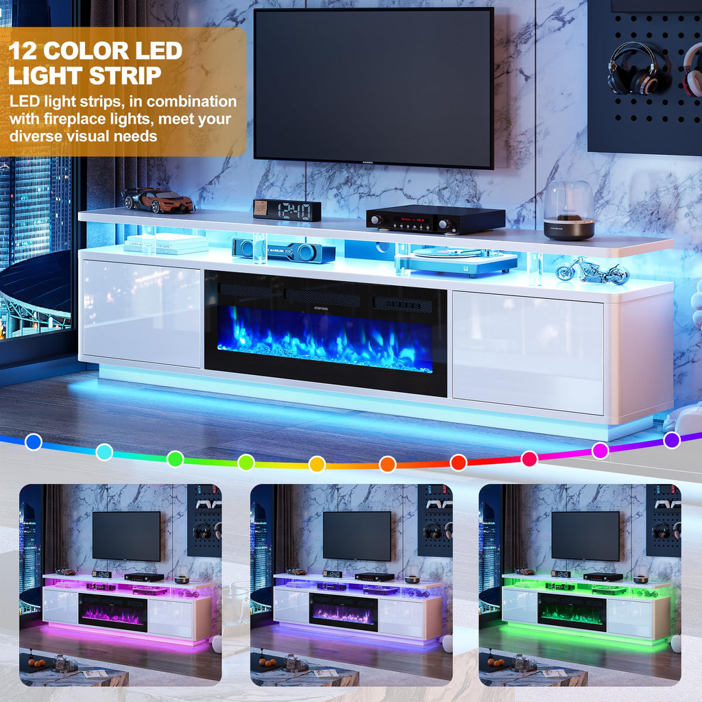 80" Fireplace TV Stand with Double LED Lights for TVs UP to 80", Electric Fireplace Entertainment Center with Storage