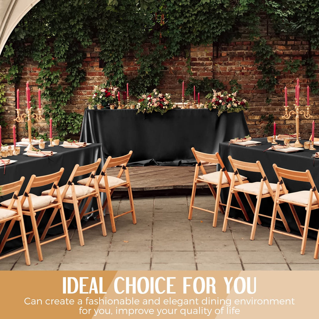 8 Pack Wedding Satin Tablecloth 102 x 58 in Rectangle, Black