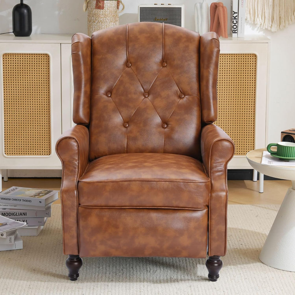 Wingback Recliner Chair with Massage and Heat, Upholstered Fabric Living Room Chair Armchair with Nailhead Trim,Push