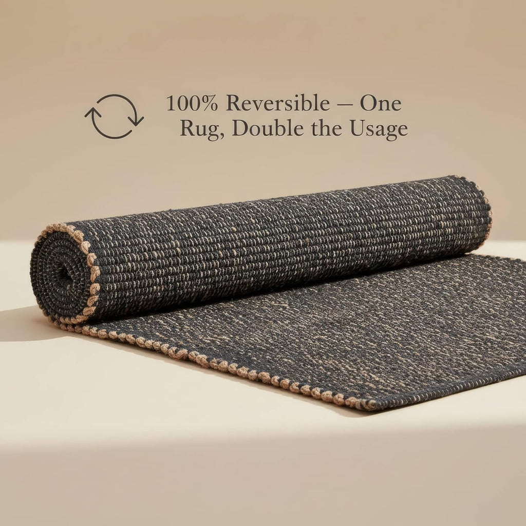 Black 2X3 Jute Rug Braided Construction - Farmhouse Woven Carpet - Mid-Century Modern Floor Covering for Entryway or