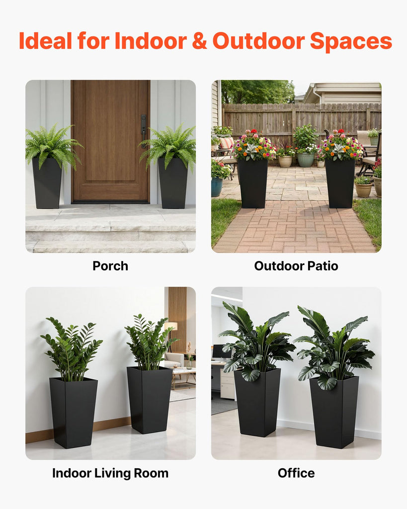 Set of 2 Tall Planters for Outdoor Plants 22 inch, Black Tall Planter for Indoor Plants, Modern Planters for Front