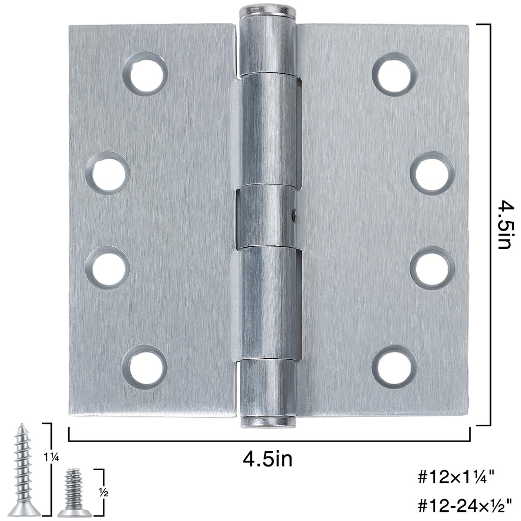 Heavy Duty Door Hinges Satin Chrome 4.5Inch x 4 1/2"Square 2 Pack