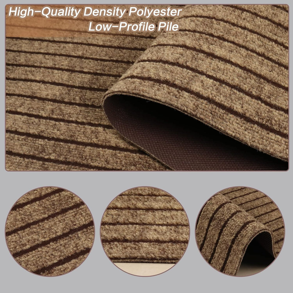 2' x 6' Runner Rugs with Rubber Backing, Indoor Outdoor Utility Carpet Runner Rugs, Stripe Brown, Can Be Used as