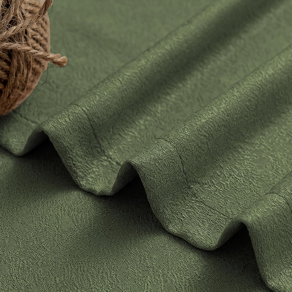 Pinch Pleated Faux Linen Curtains 90" Olive Light Filtering Drapes | Memory Shape, Jacquard Texture, Enhanced Privacy
