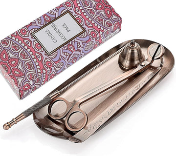 4 in 1 Candle Wick Trimmer Set Red Bronze Candle Accessory Set with Tray Candle Snuffer Wick Cutter Candle Care Tools