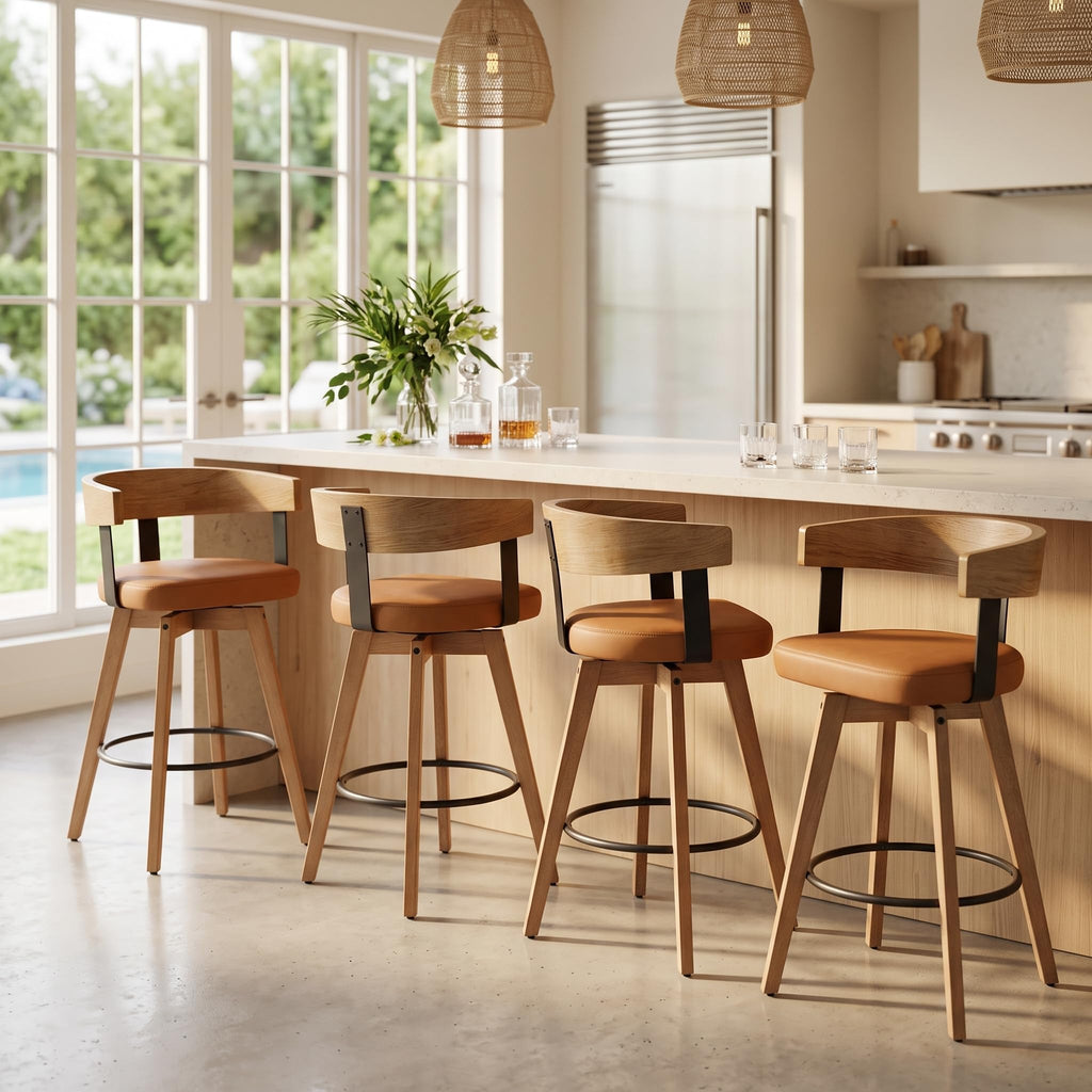 Modern PU Leather Swivel Bar Stools, Brown, Set of 4