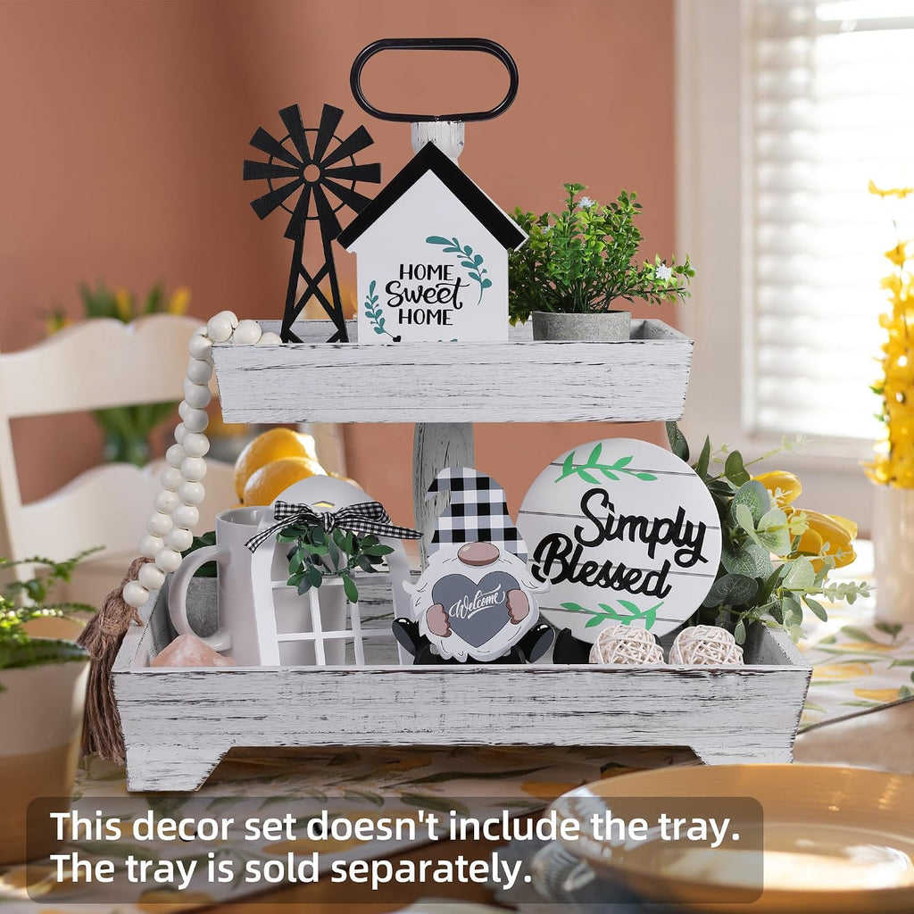 Farmhouse Tiered Tray Decor Set Wood Tiered Stand Decoration - Set of 11