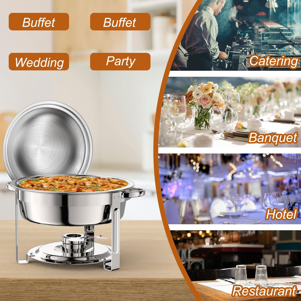 2 Pack 8QT Round Chafing Dish for Buffet Set with Lids, Silver