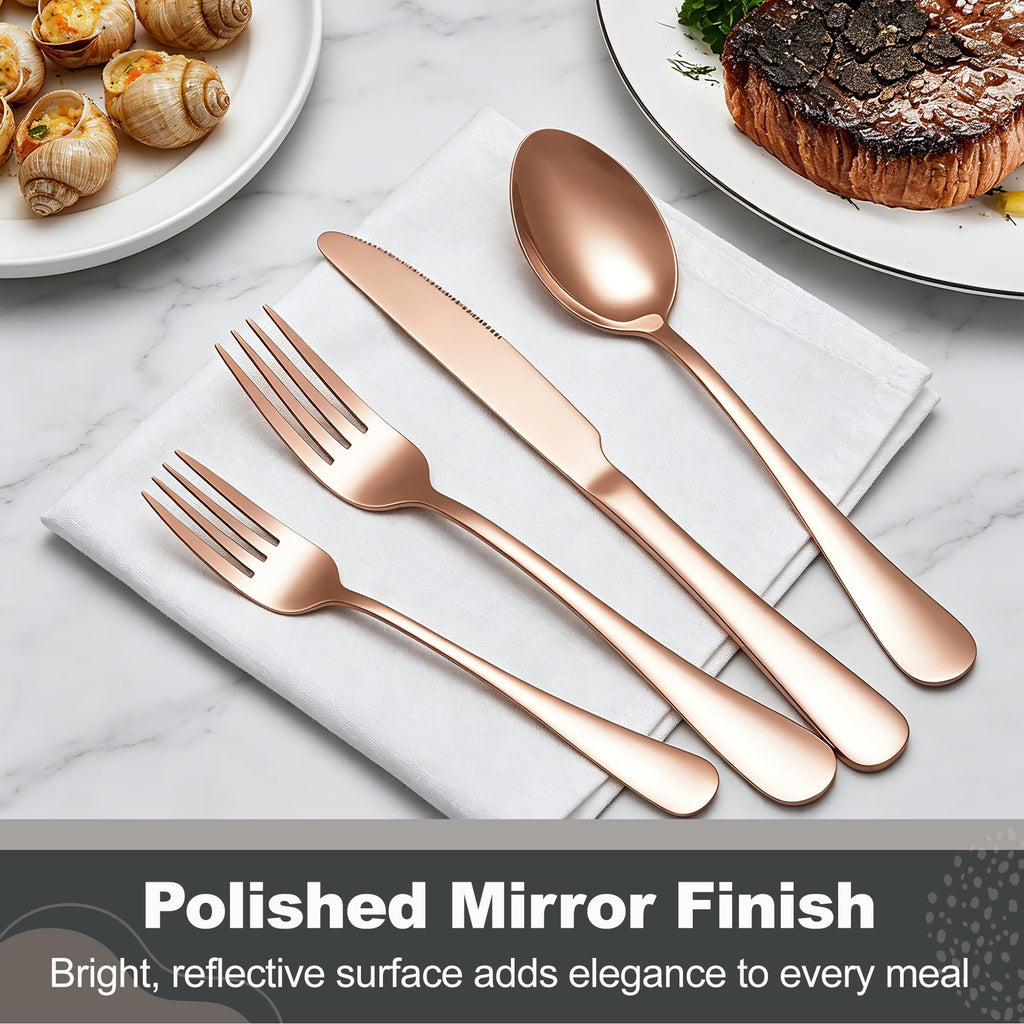40-Piece Rose Gold Flatware Set, Stainless Steel Cutlery Set for 8