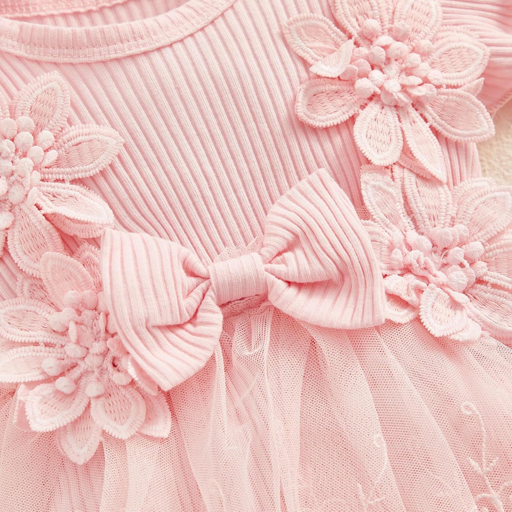 Infant Baby Girl Lace Romper Baby Tulle Dress Romper Flowers Bodysuit Spring Summer Festival Clothes with Headband