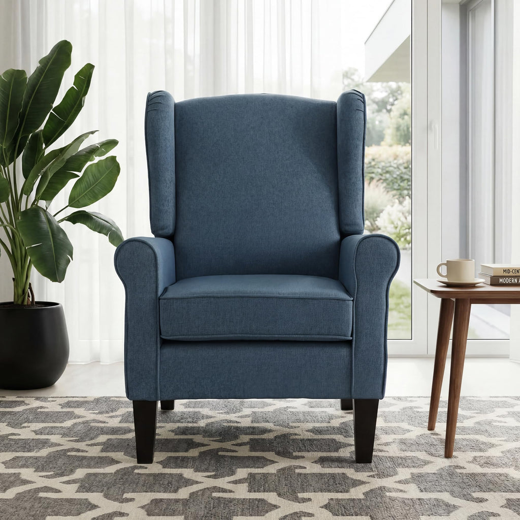 Wingback Accent Chair with Nailhead Trim, Mid Century Modern Armchair (Linen Blue, Set of 2)