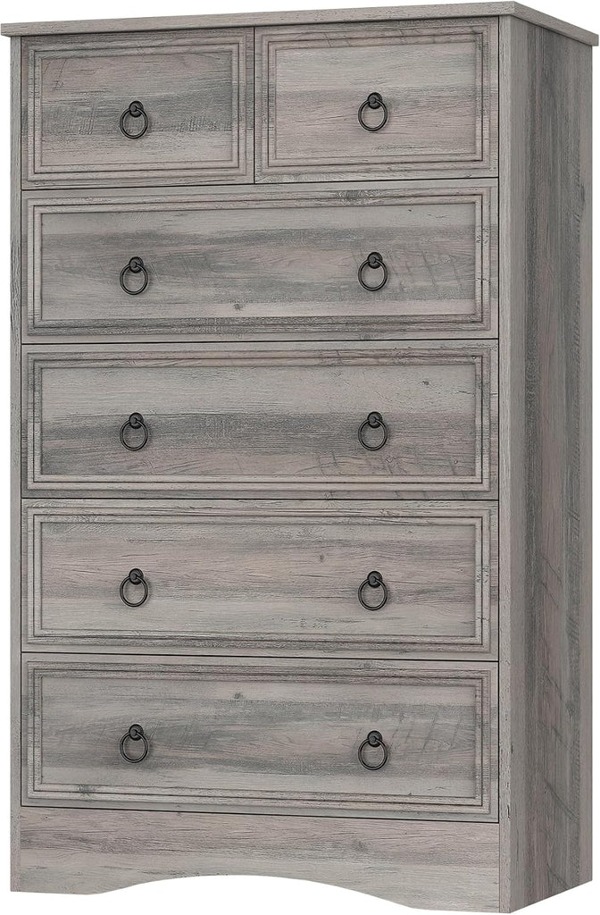 48'' Tall Grey Dresser with 6 Drawers Chest of Drawers , Large Storage Organizer for Clothes, Taupe Grey