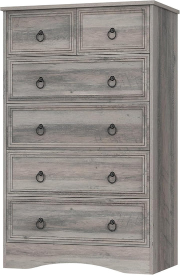 48'' Tall Grey Dresser with 6 Drawers Chest of Drawers , Large Storage Organizer for Clothes, Taupe Grey