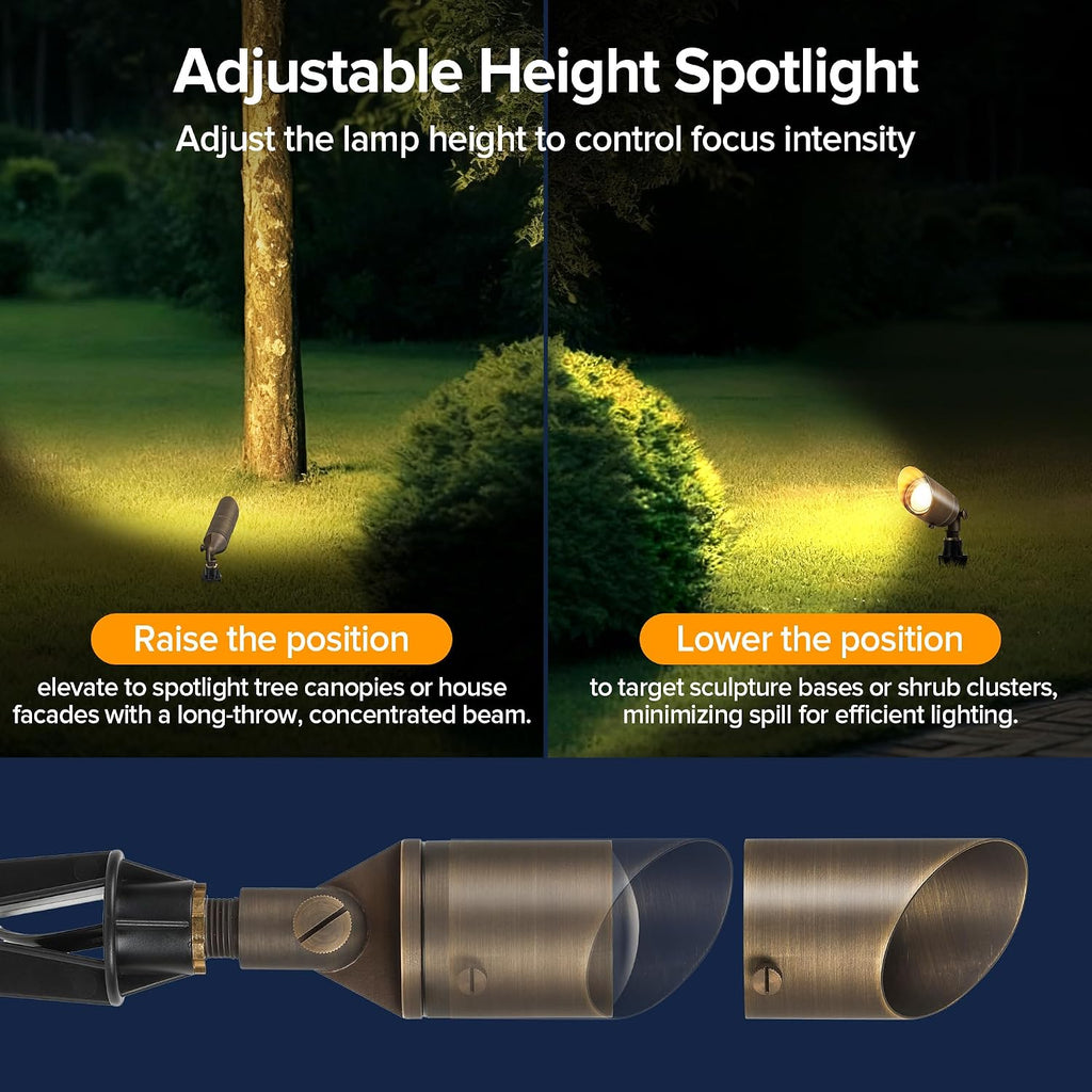 Solid Brass Low Voltage Landscape Lighting, 12V Heavy Duty Waterproof Landscape Spotlights, Adjustable Bronze