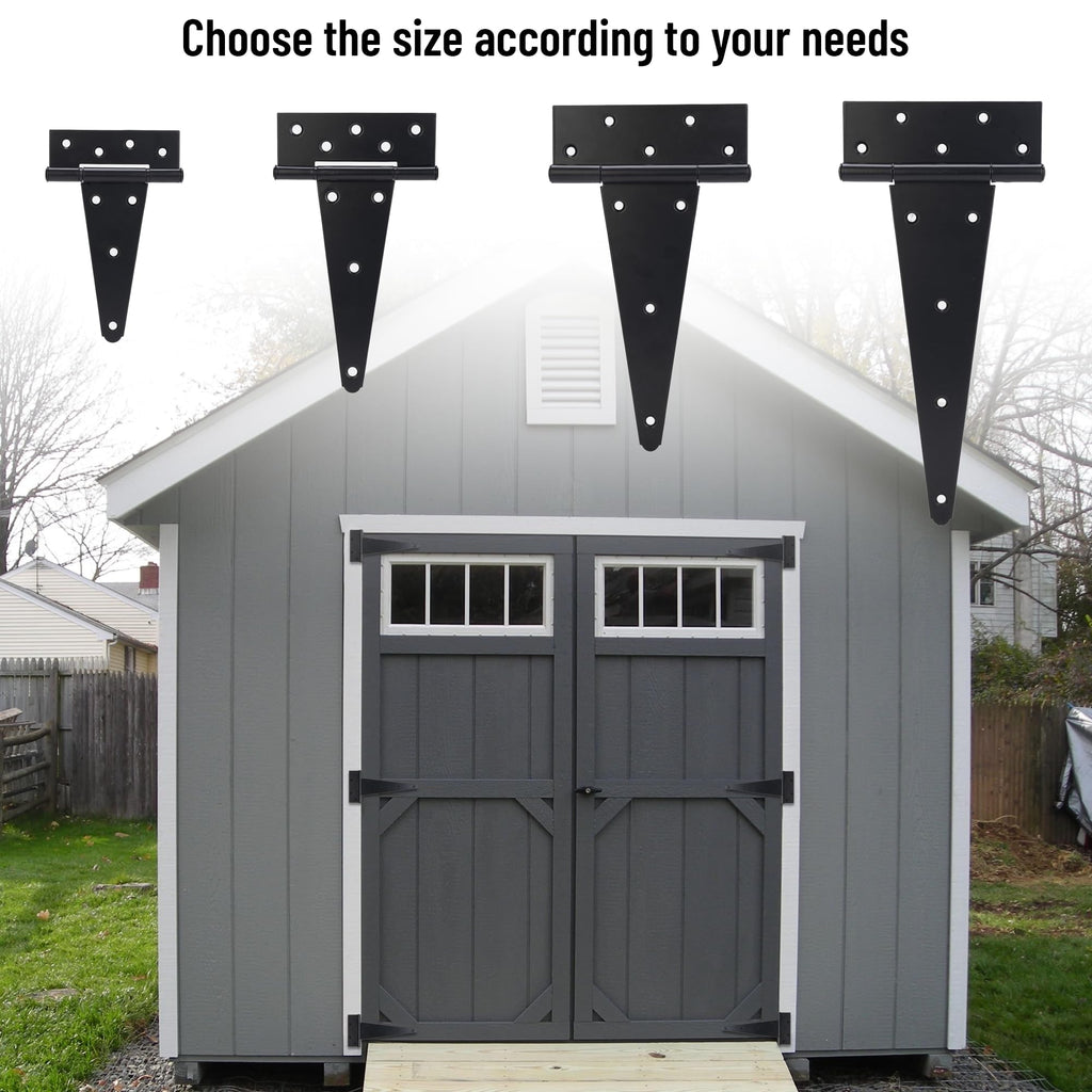 6 Inch T-Strap Gate Hinges, Heavy Duty Shed Barn Door Hinges, Black Tee Hinges for Wooden Fence, Yard Gate, Wrought
