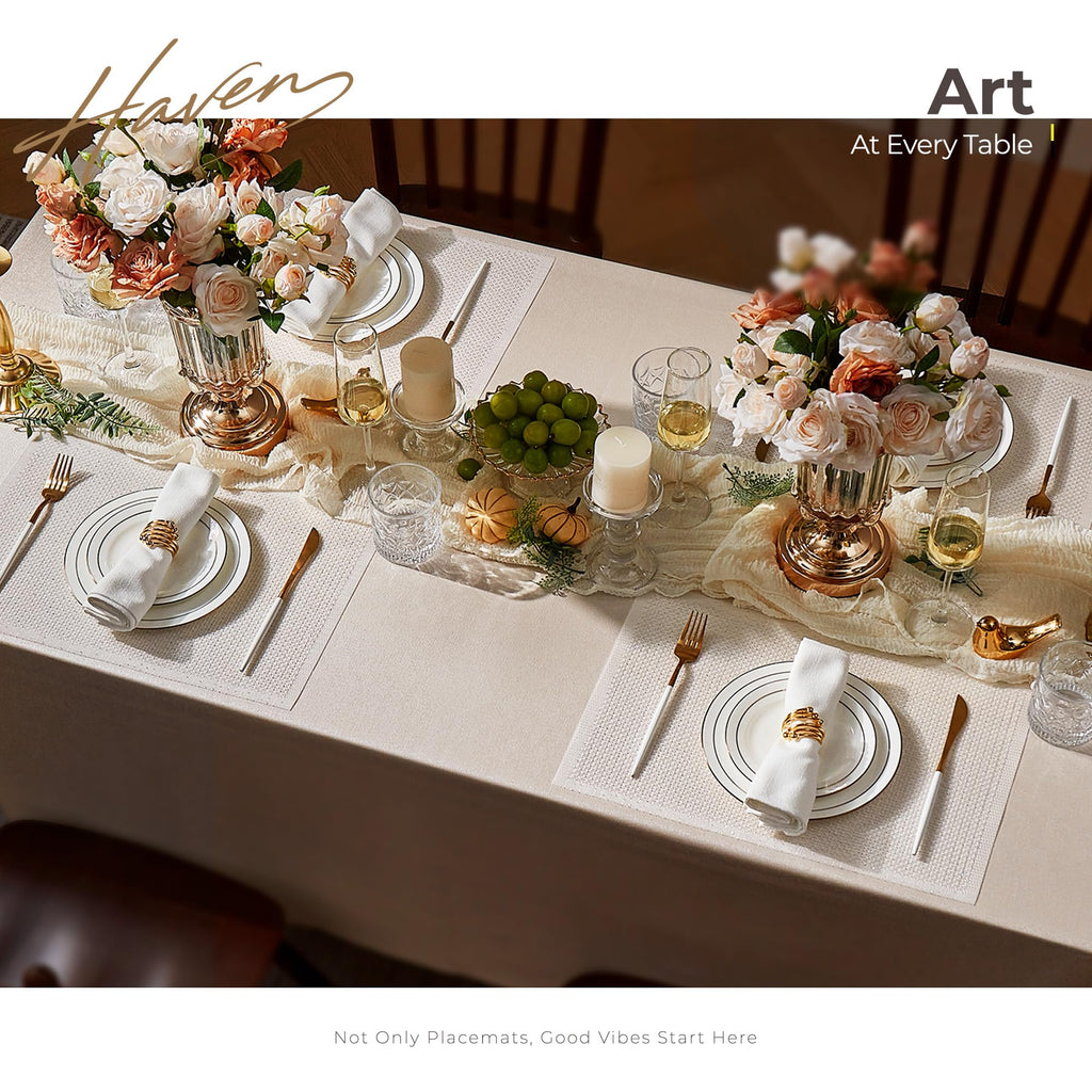 Woven Vinyl Placemats Set of 4, White Sequin