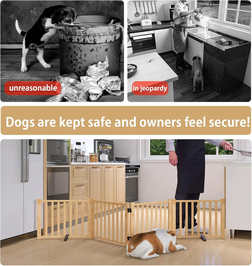 Wooden Freestanding Dog Gate Indoor - 16.9" H 4 Panels