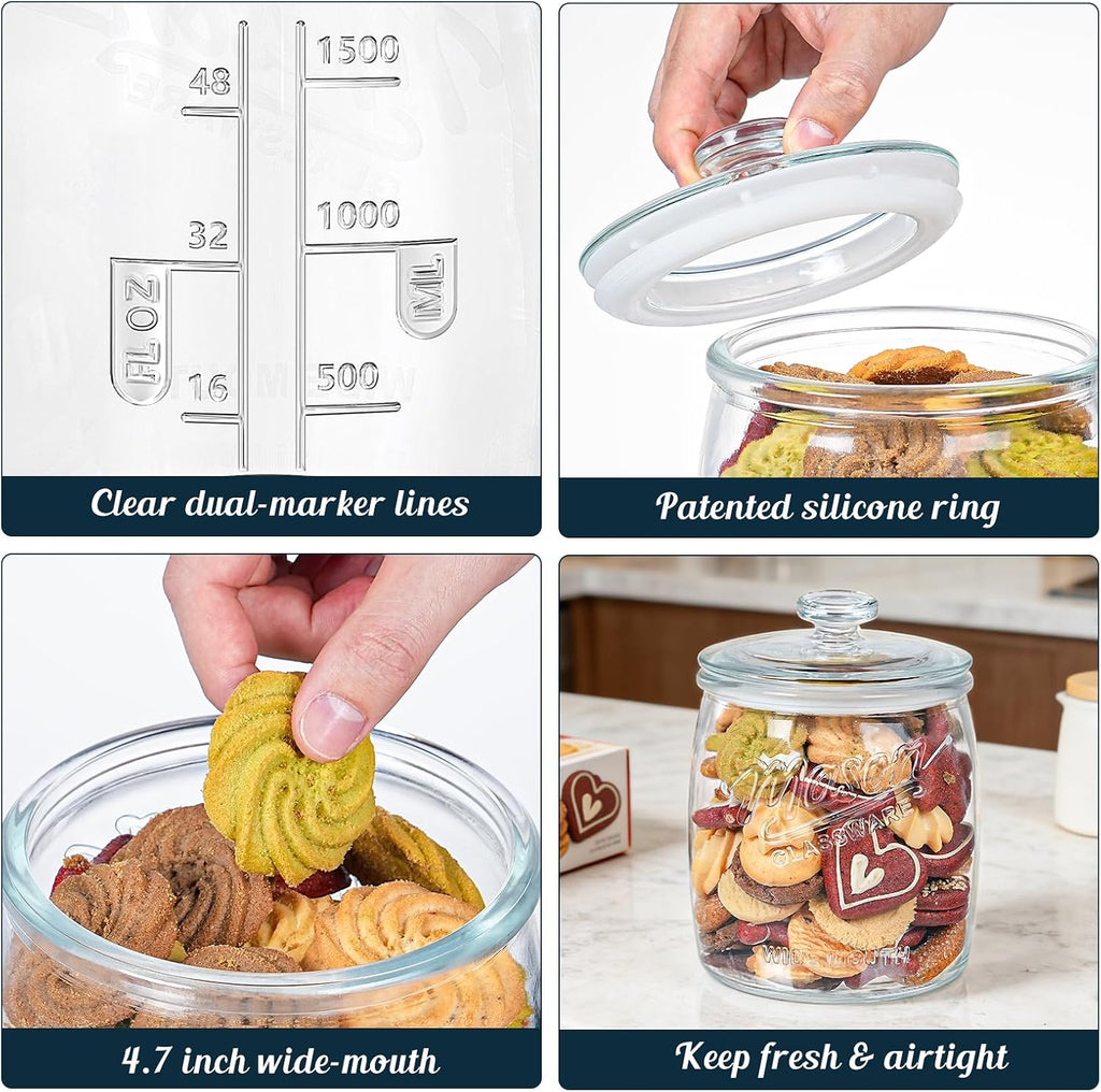 Cookie Jar with Airtight Lids, Half Gallon Wide Mouth Mason Jar - Set of 64