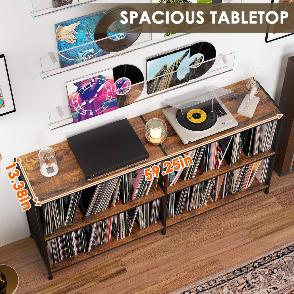 59.2" Record Player Stand with Vinyl Record Storage, Hold 700+ Records