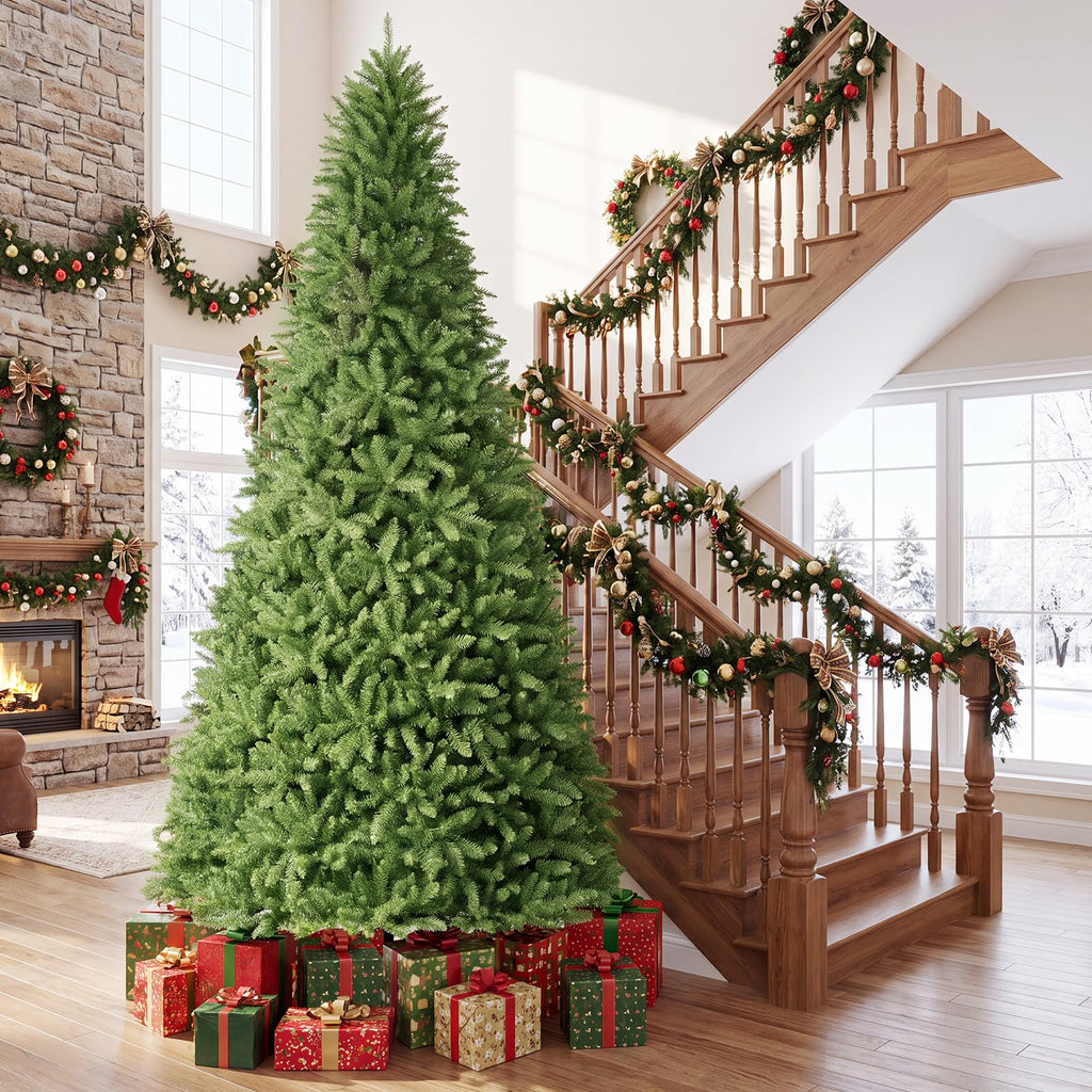 10 FT Artificial Christmas Tree, Hinged Unlit Xmas Tree