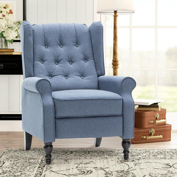 Mid Century Wingback Recliner Chair for Adults, Modern Linen Fabric Push Back Recliner Chairs with Button Tufted