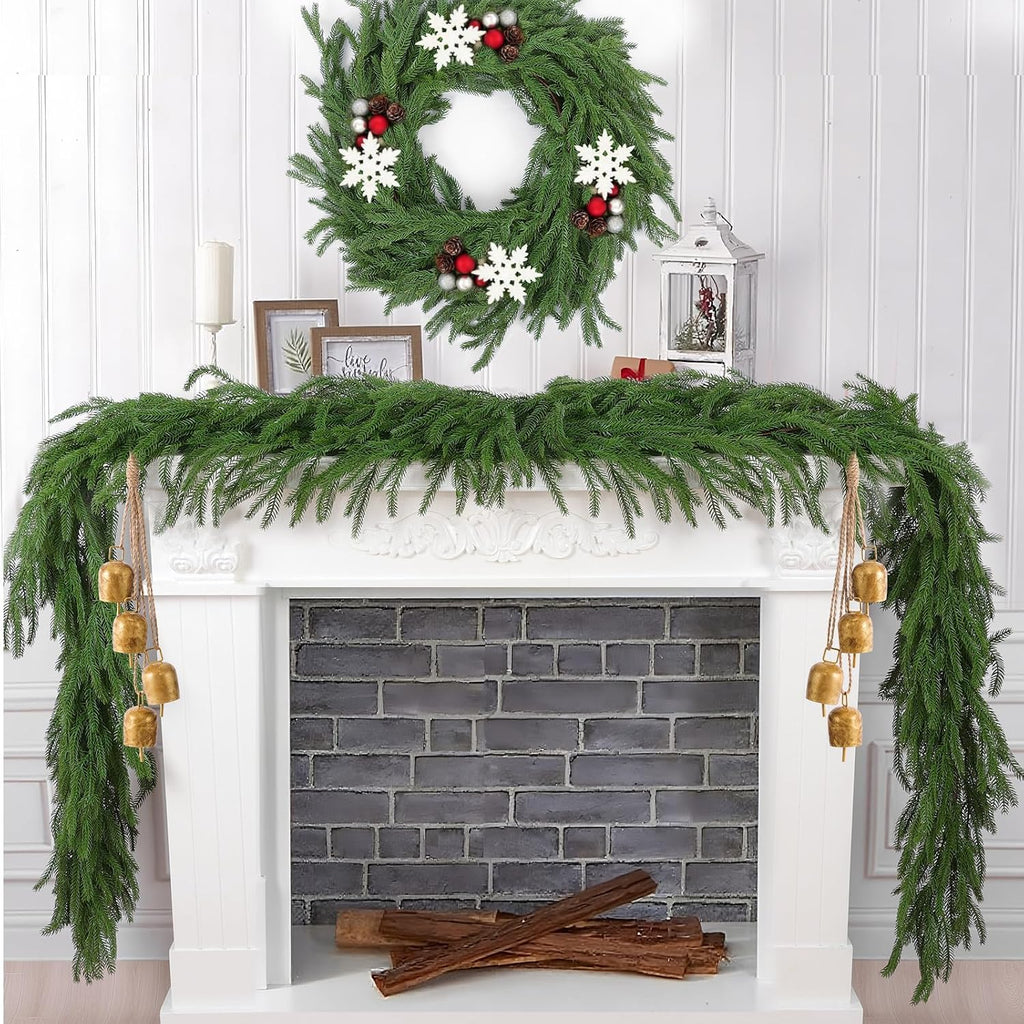 6Ft Artificial Norfolk Pine Garlands, Real Touch Winter Pine Garland, Green Artificial Greenery Garland - Set of 2