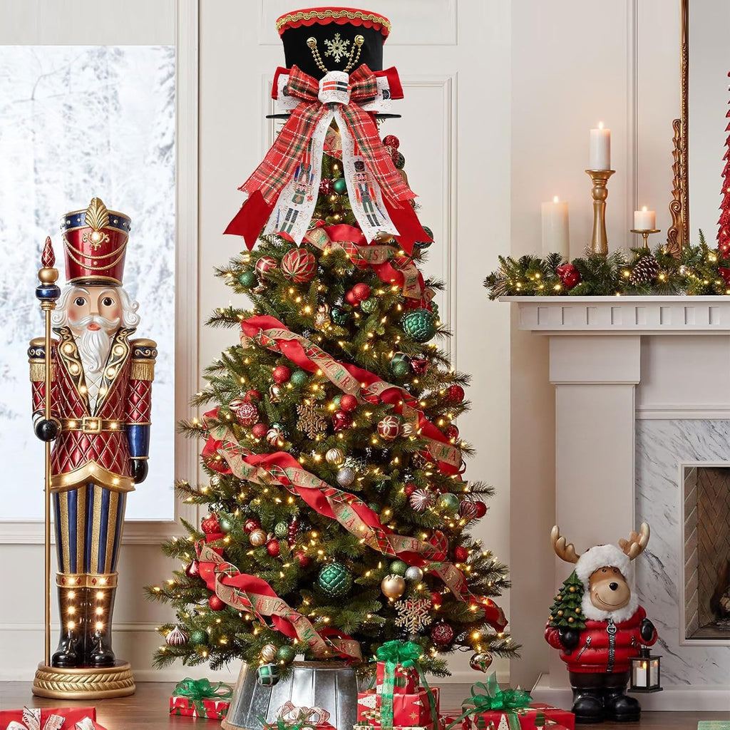 Nutcraker Christmas Tree Topper Hat, Christmas Buffalo Plaid Tree Topper
