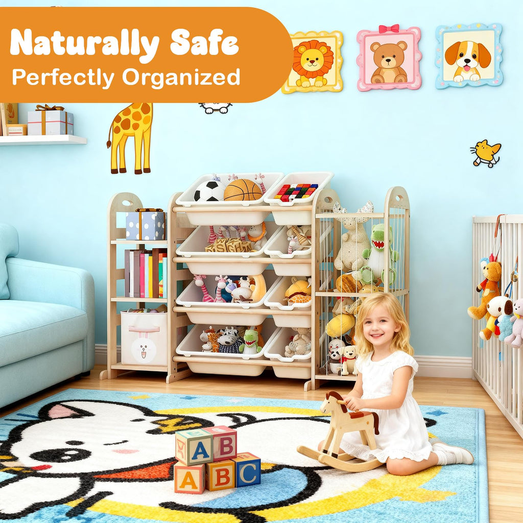 Wooden Toy Storage Organizer, Toy Organizers & Storage with Stuffed Animal Storage, Toy Storage Shelf with 3 Shelves