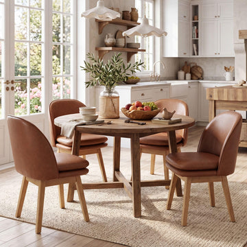 Swivel Dining Chairs Set of 4, Faux Leather Kitchen Chairs with Solid Wood Legs, Mid Century Modern Upholstered
