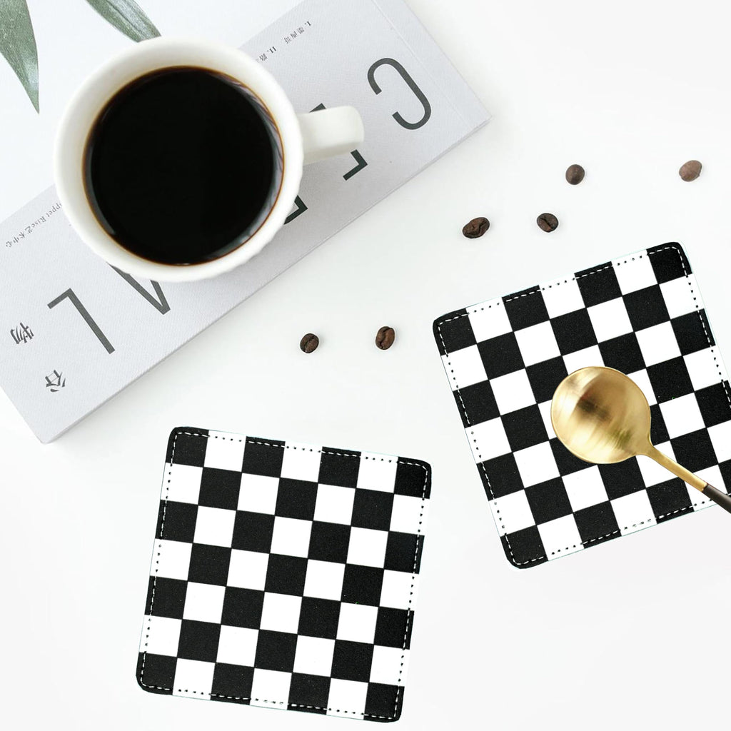 Marble Coasters Square Leather Drinks Coaster Set with Holder for Coffee Table Bar Home Decor 4 Inches Set of 6