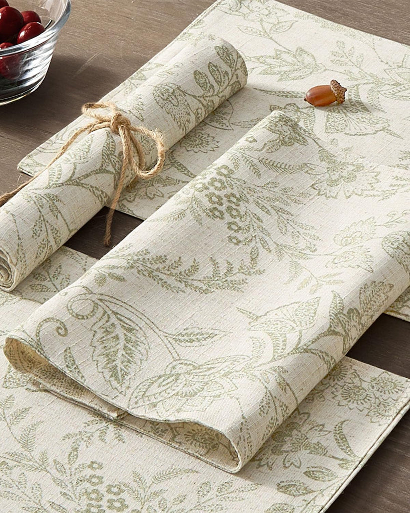 Linen Floral Placemats Set of 4 Farmhouse 13x19 Inch Green