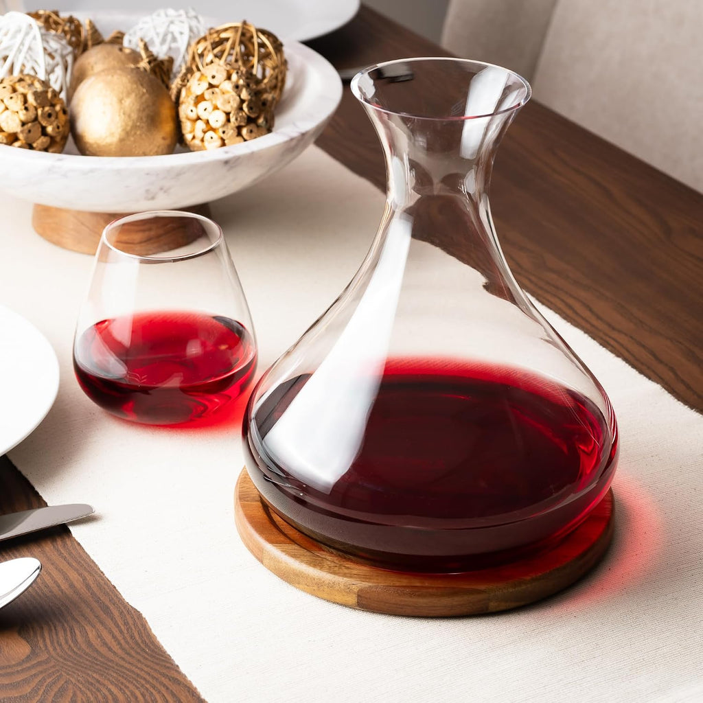 Wine Decanter Set with Acacia Wood Stand and Stopper Lid