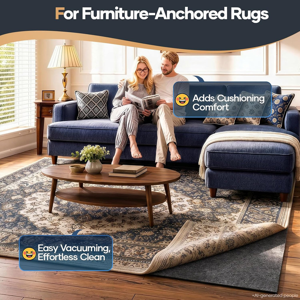 Felt Cushioned Rug Pad 8 x 10 Ft, 1/4 Inch Thick, Dense Needle-Punched Carpet Underlay for Area Rugs, Protector Mat - Set of 80