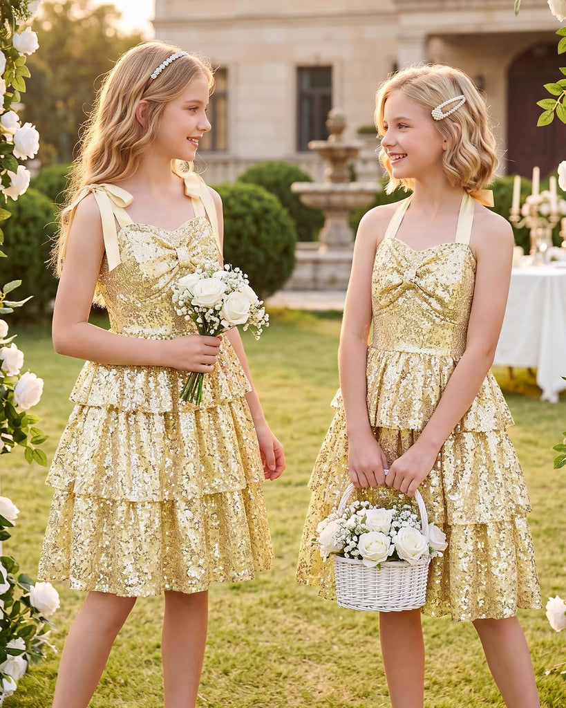 Sequin Dress Formal Kids Party Fancy Gown Bow Dresses