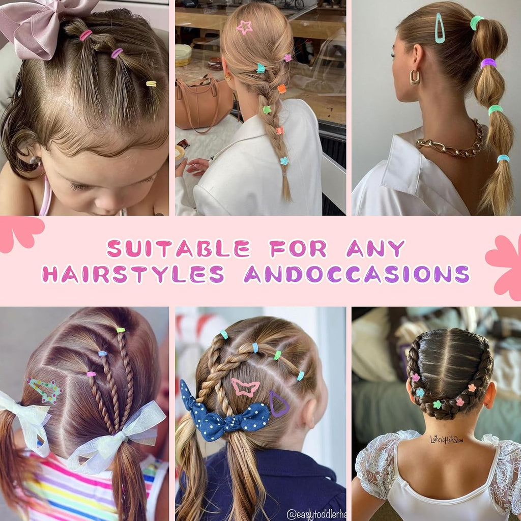 Hair Ties, Hair Accessories for Girls, 1350P Hair Ties with 72P Hair Clips