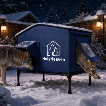 Extra Large PU Leather Heated Cat House for Outside, Waterproof Cat Houses for Outdoor Cats with Heating Pad & Escape