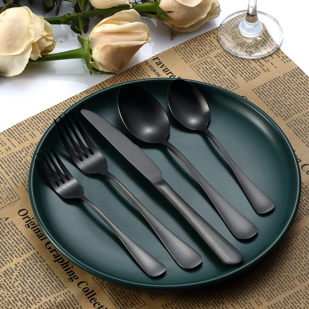 Matte Black Silverware Set for 4, Flatware Cutlery Set 20 Piece