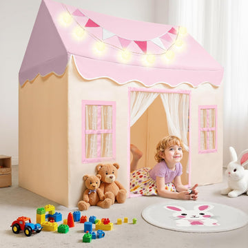 Play Tent for Kids,Indoor & Outdoor Tent with Blanket,LED Lights & Flags for Children,Spacious 51*35*52