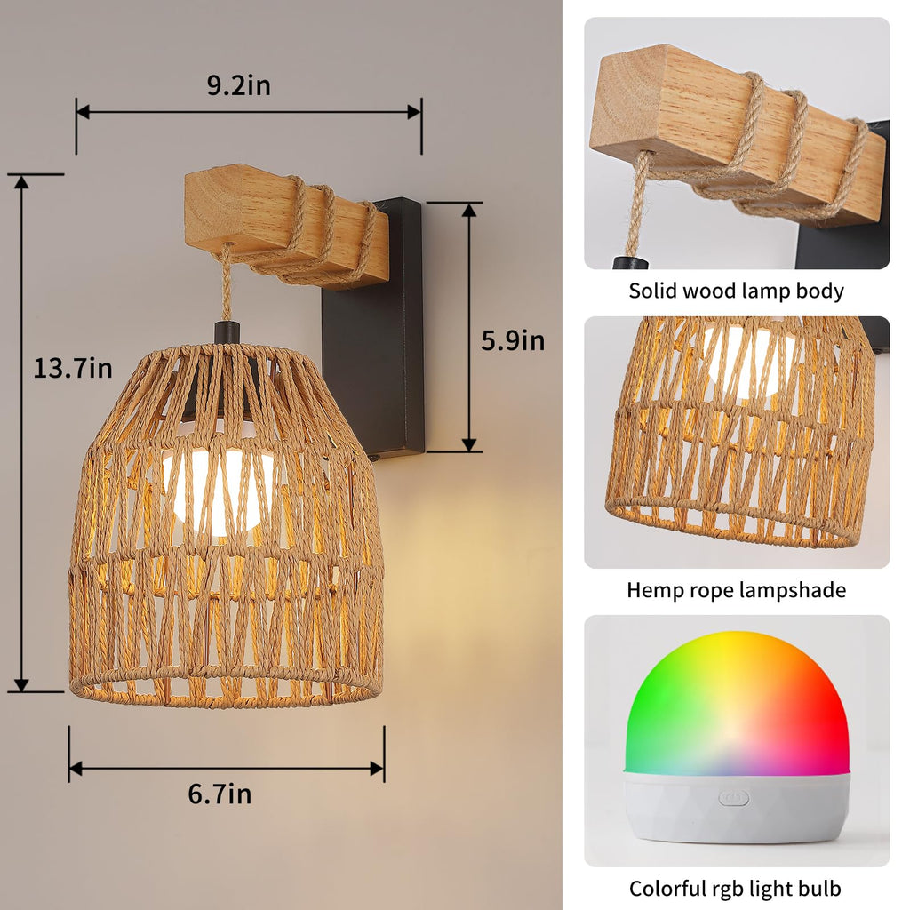 Rattan Battery Wall Sconce 2 Pack, Remote Dimmable, Matte Black