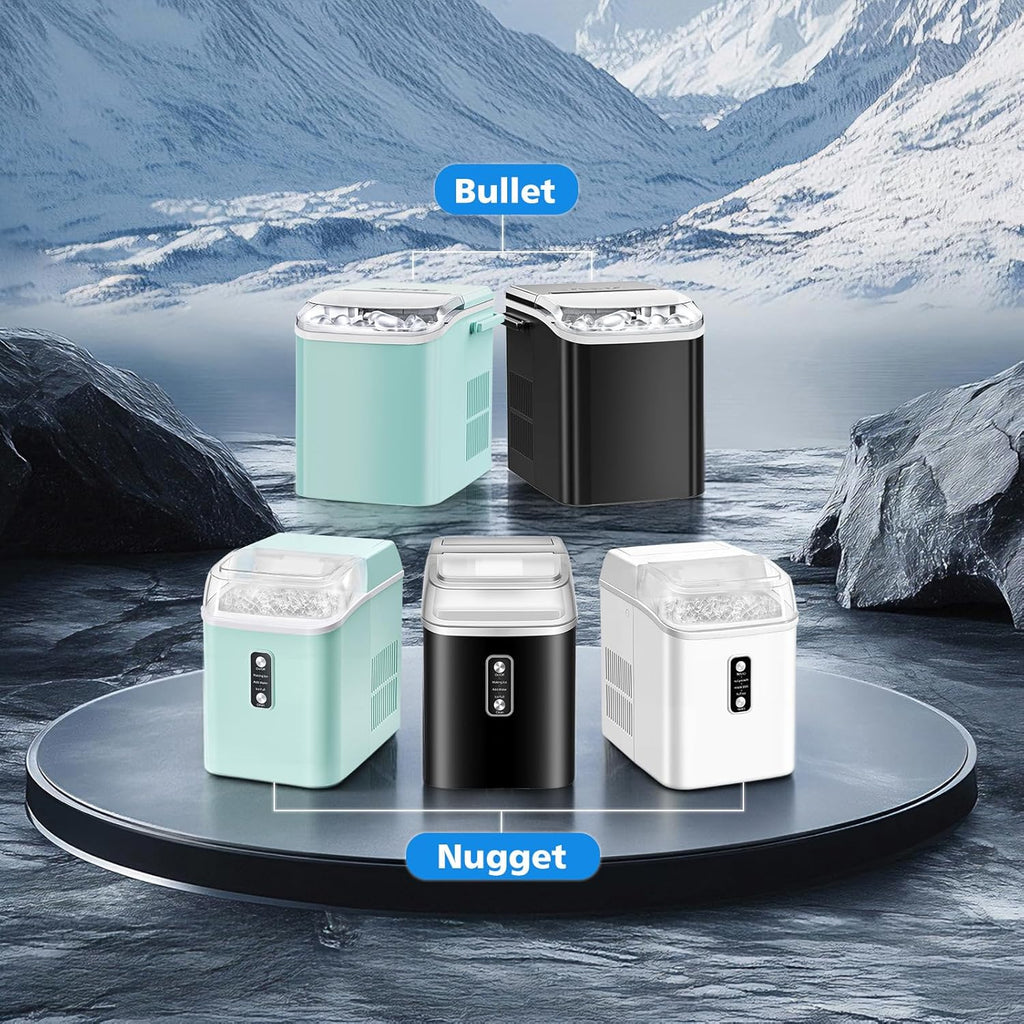 Nugget Ice Maker Countertop, Portable Ice Machine with 1.7L Water Tank, 26LBS/24H Fast Production, Auto-Cleaning &