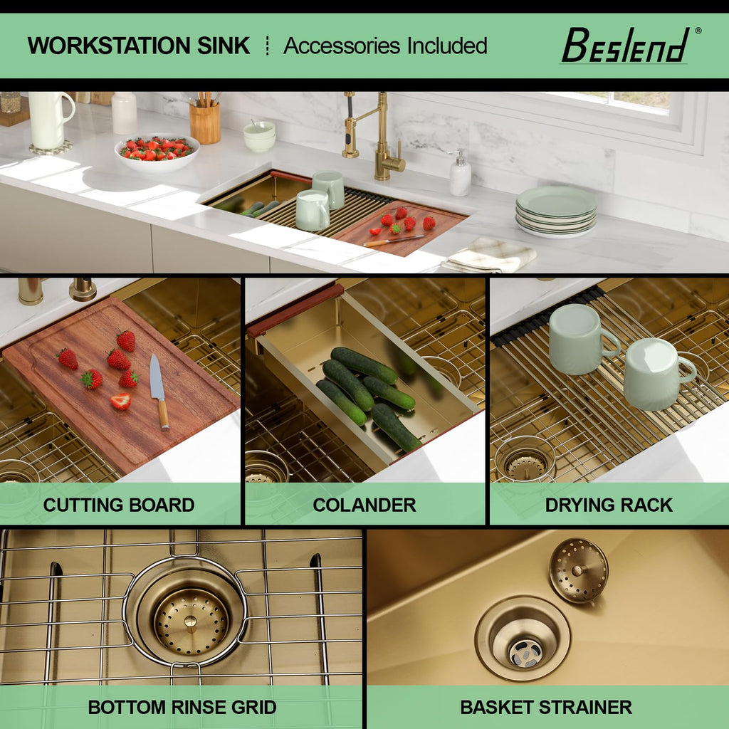 33 Gold Undermount Kitchen Sink Double Bowl
