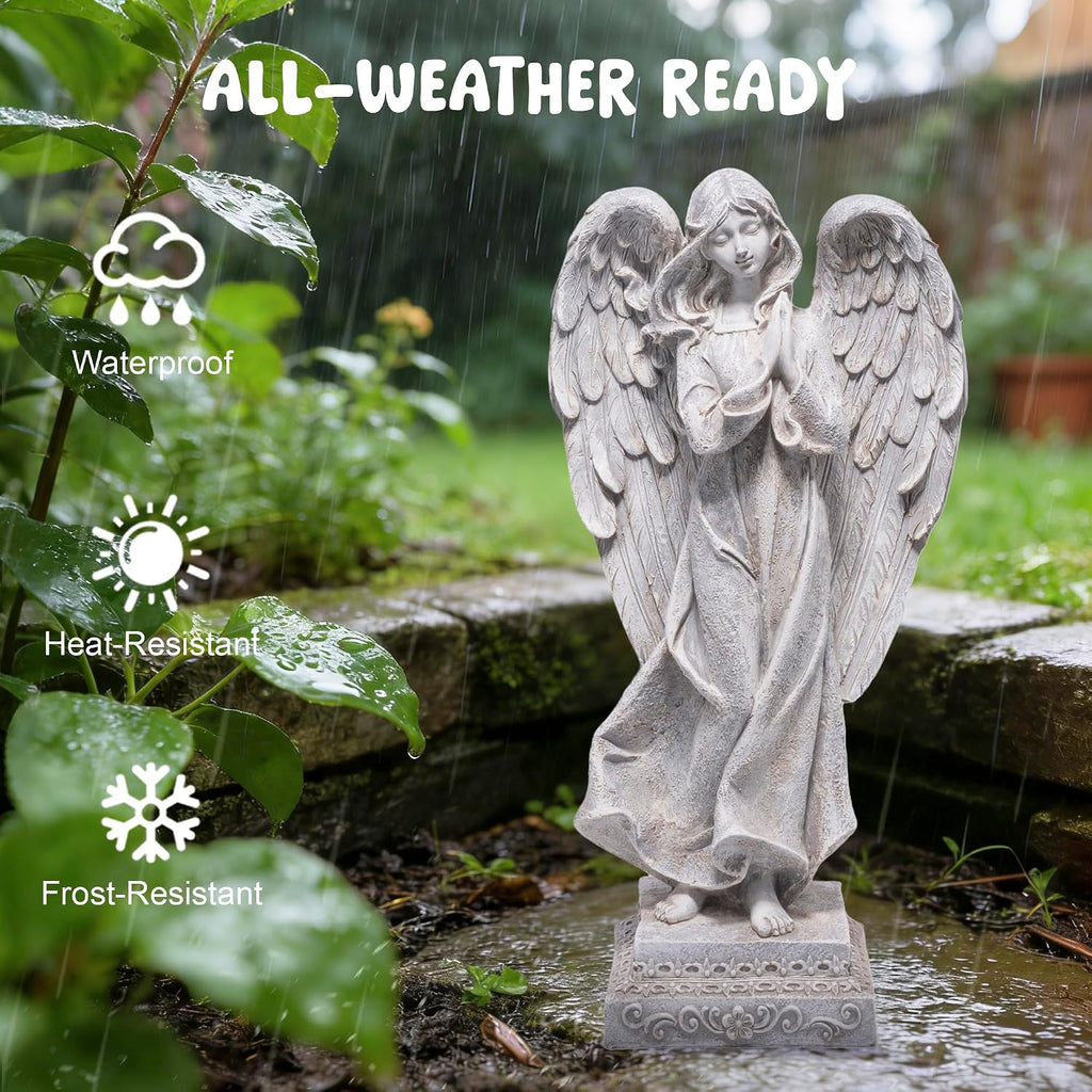 Praying Angel Garden Statue, Outdoor Memorial Angel Figurine for Garden Yard Lawn Patio, Resin Angel Sculpture
