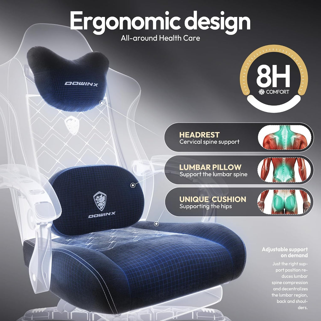 Gaming Chair with Heated Massage Lumbar Support,Big and Tall Fabric Gaming Chairs for Adults with Footrest, Ergonomic