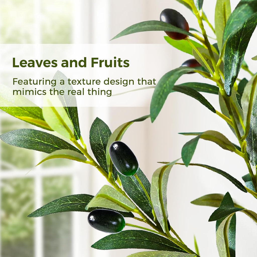 6FT Artificial Olive Tree in Pot, Faux Olive Tree w/Natural Trunk, Leaves