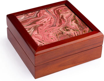 Red and Gold Marble Texture Effect Jewelry Box 7 x 7 inch with 4 inch tile