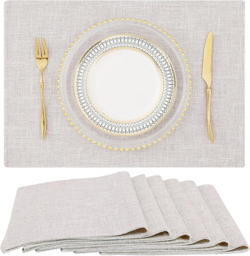 Faux Cotton Linen Placemats, Cloth Dining Table Mats - Set of 6