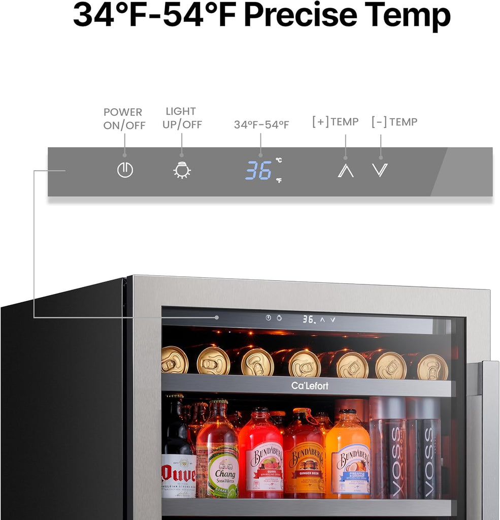 Beverage Refrigerator 24 Inch, 180 Cans Mini Fridge with Double Glass Door, Buil