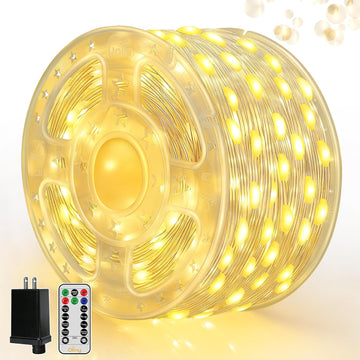 Outdoor Christmas Lights 1000LED 328FT, Warm White Fairy Lights IP67 Waterproof, Plug in String Light with Remote 8